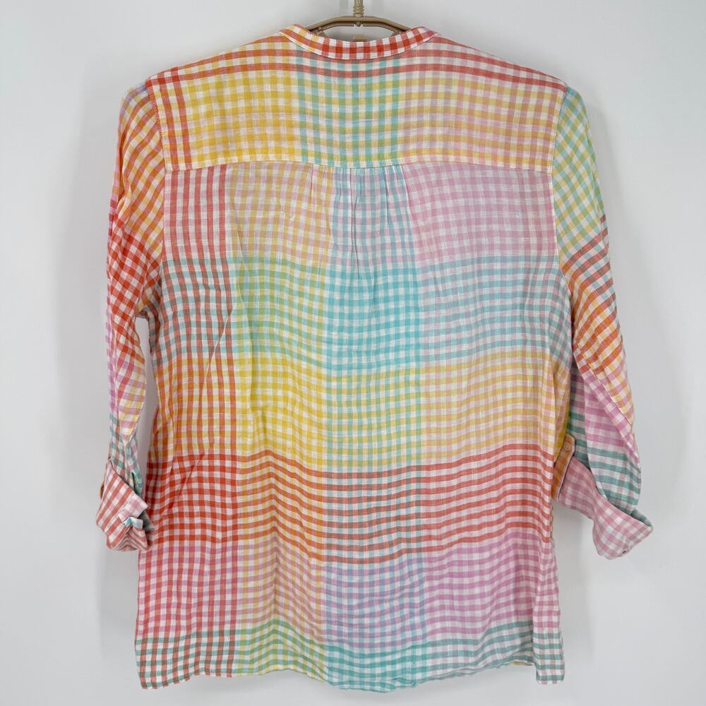 Lands End 100% Linen Plaid Madras Tunic Button Up Blouse Top Size Large NEW - Picture 4 of 6